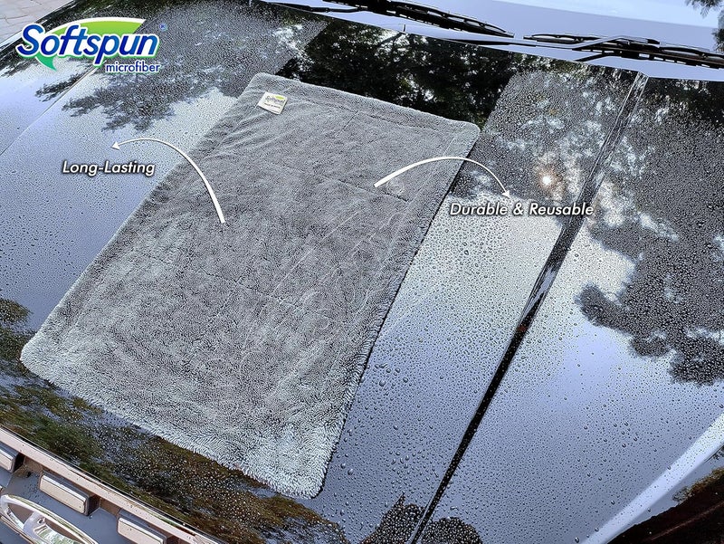SOFTSPUN منشفة ميكروفايبر SOFTSPUN للسيارة - 1200 GSM، 50X80 سم، 1 قطعة، رمادي حلزوني سوبر ماص - تصميم بدون حواف مع كومة فخمة وقماش خالي من الوبر للتجفيف والتفاصيل. - Image 4