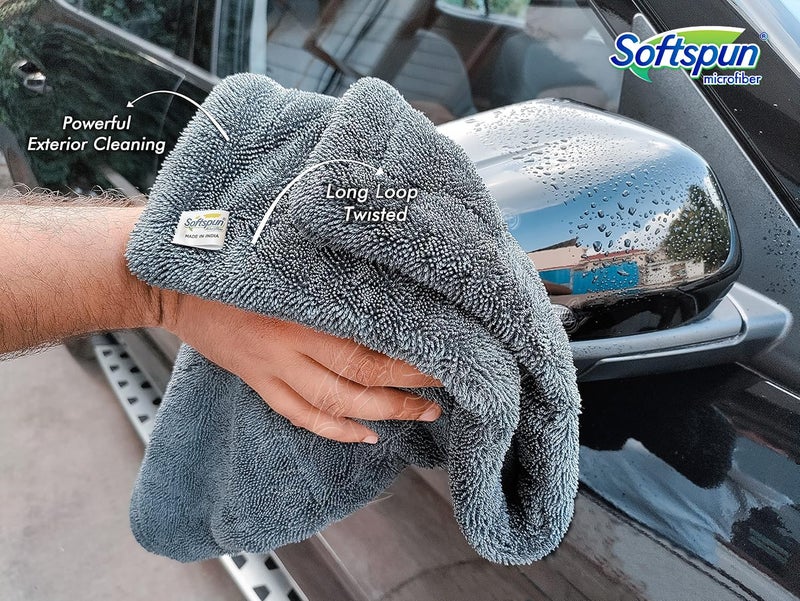 SOFTSPUN منشفة ميكروفايبر SOFTSPUN للسيارة - 1200 GSM، 50X80 سم، 1 قطعة، رمادي حلزوني سوبر ماص - تصميم بدون حواف مع كومة فخمة وقماش خالي من الوبر للتجفيف والتفاصيل. - Image 5