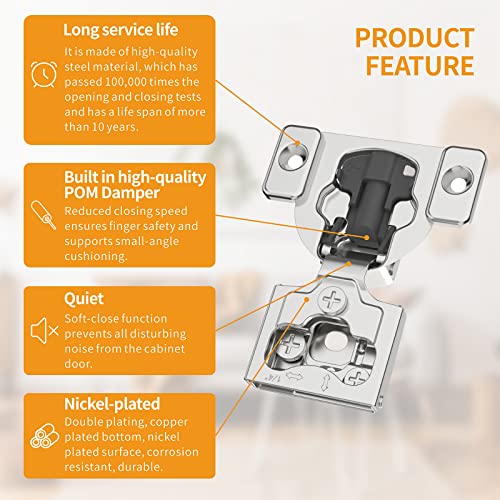 Chibery 50 Pack 1/4" Small Overlay 4D Concealed Hinges for Face Frame Door, Soft Close On/Off Switch, Self Closing, 105° Open Angle Concealed Stainless Steel Hinges for Framed Cabinet, Satin Nickel - Image 5