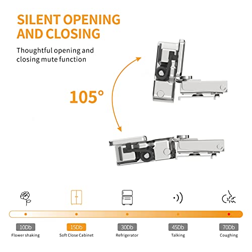 Chibery 50 Pack 1/4" Small Overlay 4D Concealed Hinges for Face Frame Door, Soft Close On/Off Switch, Self Closing, 105° Open Angle Concealed Stainless Steel Hinges for Framed Cabinet, Satin Nickel - Image 3