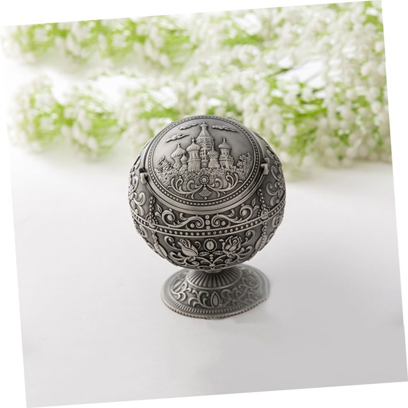 Vintage Zinc Alloy Windproof Ashtray with Rotatable Lid Embossed Castle Floral Pattern for Cigarettes Cigar Indoor Outdoor Use - Image 4