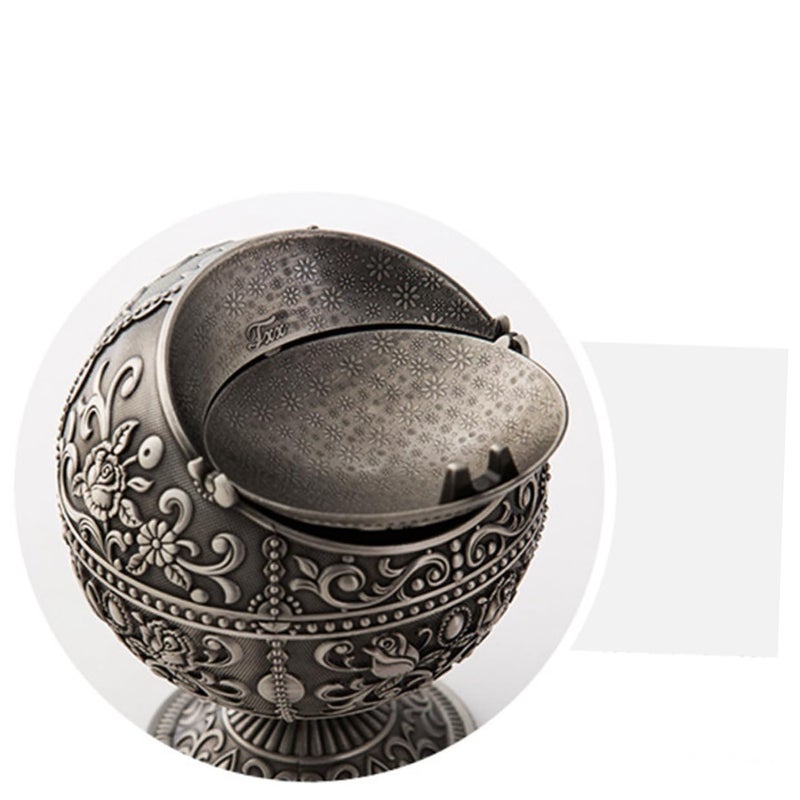 Vintage Zinc Alloy Windproof Ashtray with Rotatable Lid Embossed Castle Floral Pattern for Cigarettes Cigar Indoor Outdoor Use - Image 5