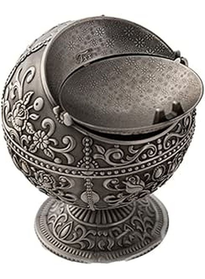Vintage Zinc Alloy Windproof Ashtray with Rotatable Lid Embossed Castle Floral Pattern for Cigarettes Cigar Indoor Outdoor Use - Image 1