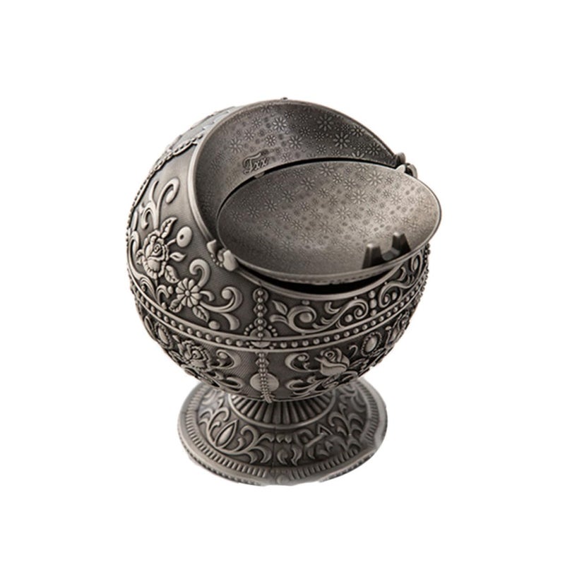 Vintage Zinc Alloy Windproof Ashtray with Rotatable Lid Embossed Castle Floral Pattern for Cigarettes Cigar Indoor Outdoor Use - Image 2