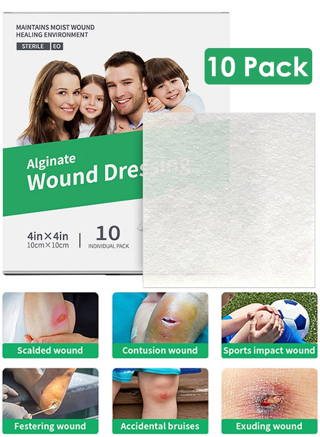 Generic Calcium Alginate Wound Dressing, 10cm x 10cm Patches,10pcs Individual Sterile Pads, Soft and Highly Absorbent Dressing Gauze, Non-Stick Padding  - Image 1