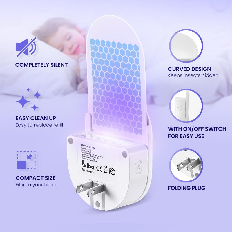 LiBa Fly Trap Indoor for Home, Plug-in Flying Insect Trap for Flies, Fruit Flies, Moths, Gnats, Mosquito Killer Insect Catcher Fly Tapper with 3 Refill Glue Cards for Home Office - Image 2