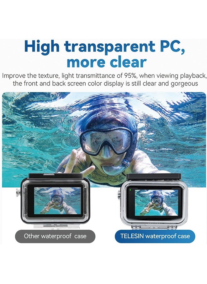 تيليسن جراب TELESIN مقاوم للماء لملحقات كاميرا DJI Action 5 Action 4 Action 3، مع قفص غطاء مضاد للضباب تحت الماء يدعم 45M/148FT للغوص العميق والغطس والسباحة مع برغي سريع التحرير  - Image 3