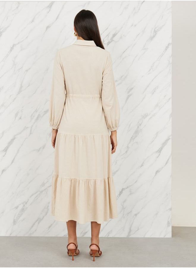 Styli - Pocket Detail Collared Tiered Maxi Dress - Image 1