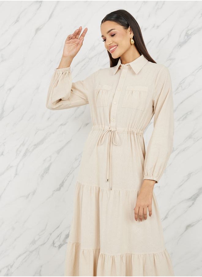 Styli - Pocket Detail Collared Tiered Maxi Dress - Image 1