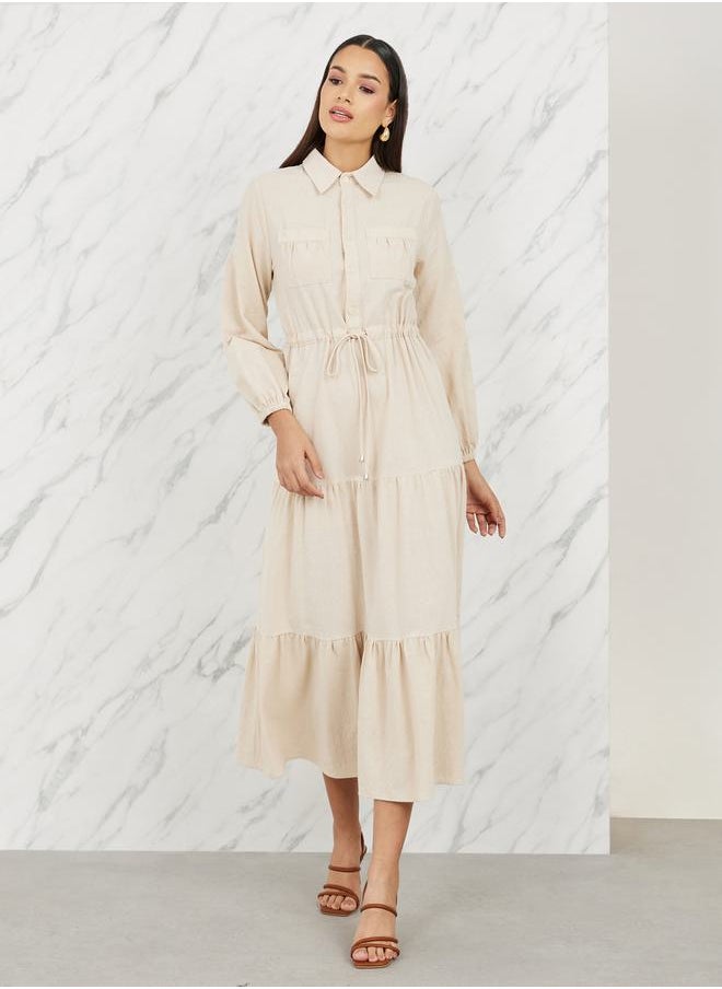 Styli - Pocket Detail Collared Tiered Maxi Dress - Image 1