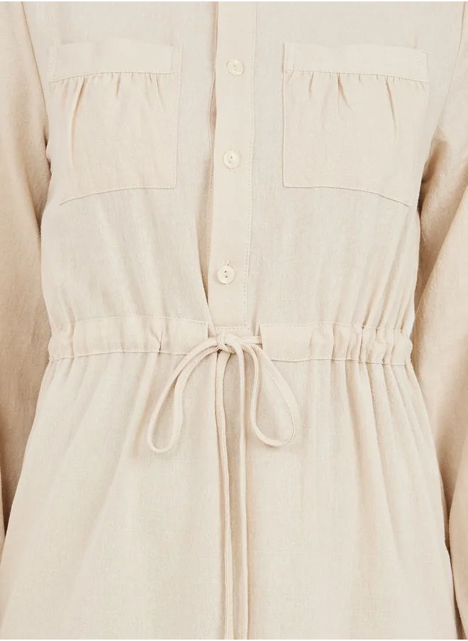 Styli Pocket Detail Collared Tiered Maxi Dress