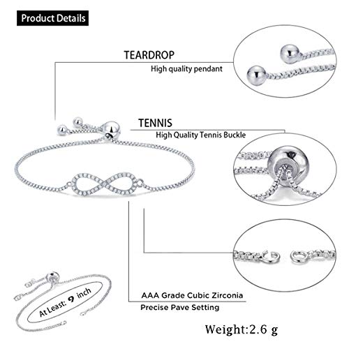 ZIVOM® Infinity Silver Baguette Cubic Zirconia American Diamond Slider Bracelet For Women - Image 4