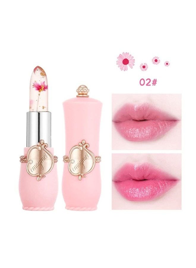 Pakivs 3Pcs Crystal Flower Jelly Lipstick Set,Magic Temperature Color Change Lip Gloss Long Lasting Clear Nutritious Moisturizer Lip Balm (Pink) (flower lipstick) 