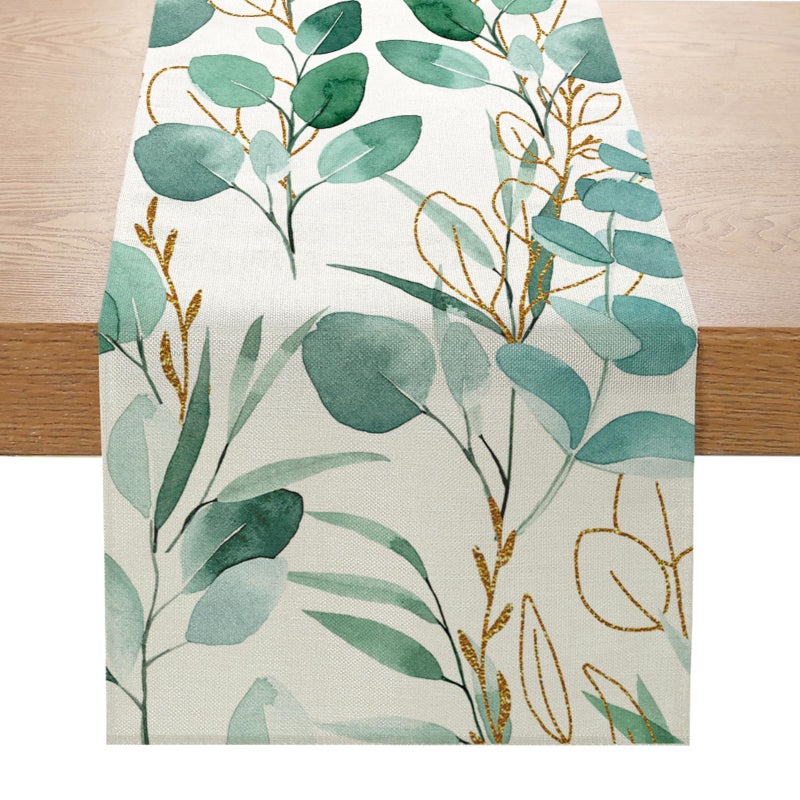 ZCHOMI Spring Light Green Eucalyptus Leaves Table Runner 13x72 Inch Greenery Plant Seasonal Kitchen Dinning Table Decoration for Indoor Outdoor Home Party DÃ©cor - Image 1