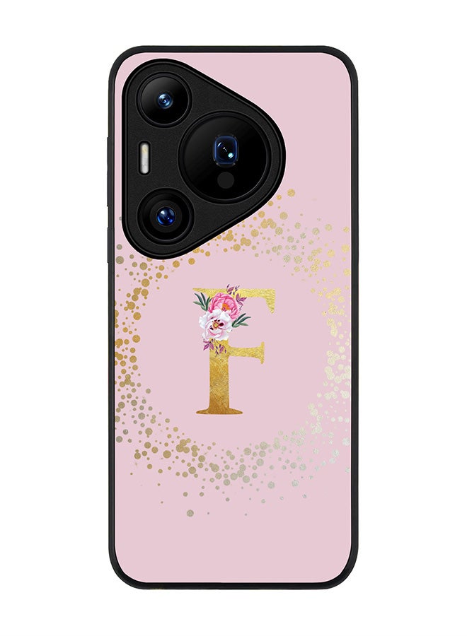 Stylizedd Rugged Black edge case for Huawei Pura 70, Slim fit Case Flexible Cover - Custom Monogram Initial Letter Floral Pattern Alphabet - F (Pink ) - Image 1