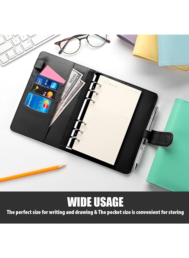 erorex A5 Notebook Photocard Binder 6 Budget Binder Ring Planner Stylish Loose Leaf Personal Organizer Binder Cover With Magnetic Buckle Pu Leather Binder Women With Macaron Colors Black  - Image 5