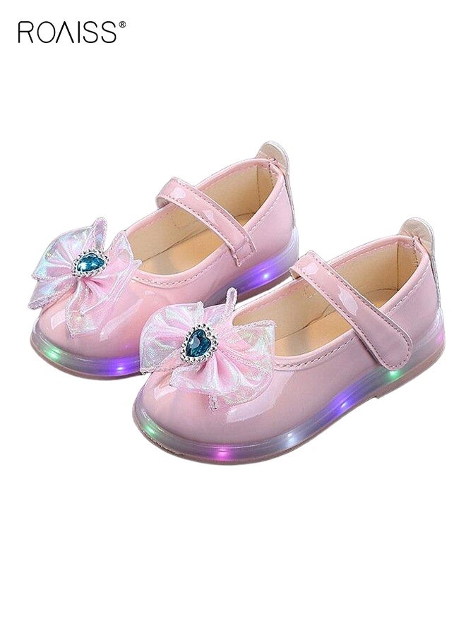 roaiss Girls Stylish Dress Shoes, Mary Jane Shoes with Bowknot, Light up Flat Shoes with Anti-slip Sole, Suitable for Parties, Weddings, School, Daily Wearing or Other Occasions  - Image 1