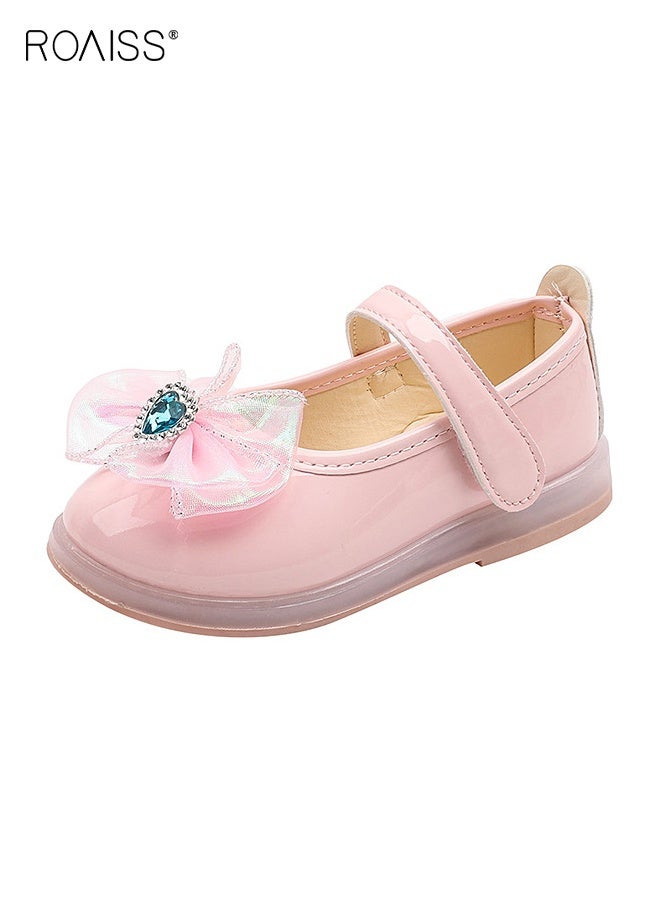 roaiss Girls Stylish Dress Shoes, Mary Jane Shoes with Bowknot, Light up Flat Shoes with Anti-slip Sole, Suitable for Parties, Weddings, School, Daily Wearing or Other Occasions  - Image 2