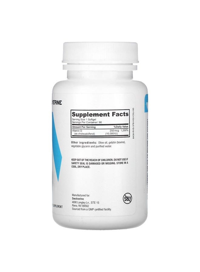 Swolverine Vitamin D3 | Healthy Muscle Function, Bone Health, Immune Support, Mood Support, 10000 IU Encapsulated in Olive Oil for Optimal Absorption (90 Soft Gels) - Image 2