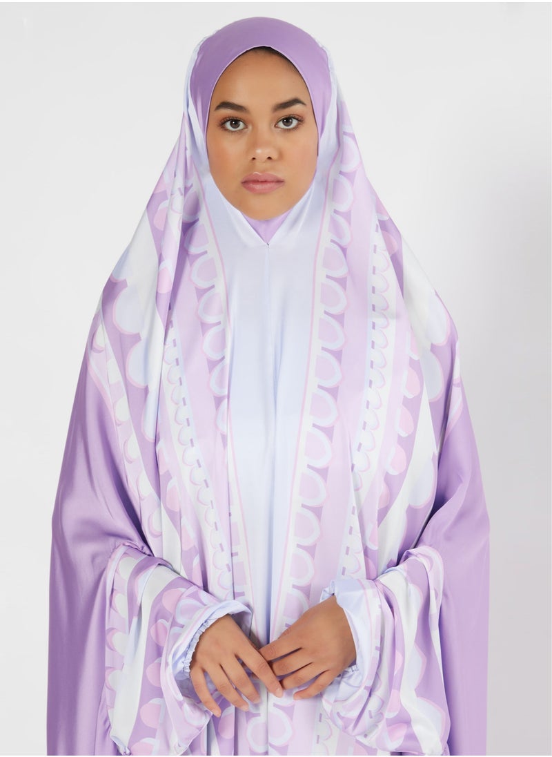 صبر فستان صلاة بغداد من الساتان الأرجواني مع حقيبة سفرc  - Image 4