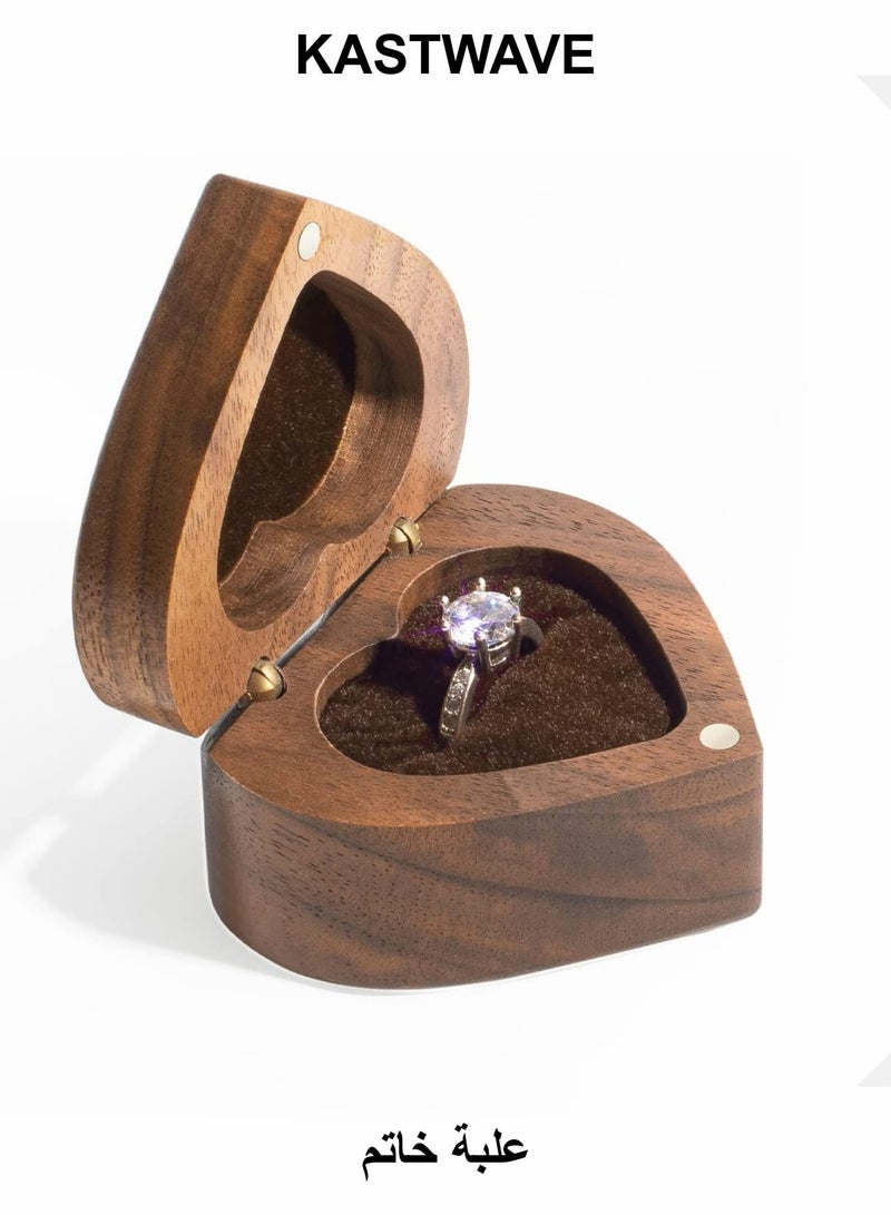 KASTWAVE Wood Ring Box, Heart Shaped Walnut Wood Ring Box with Velvet Soft Interior - Image 1