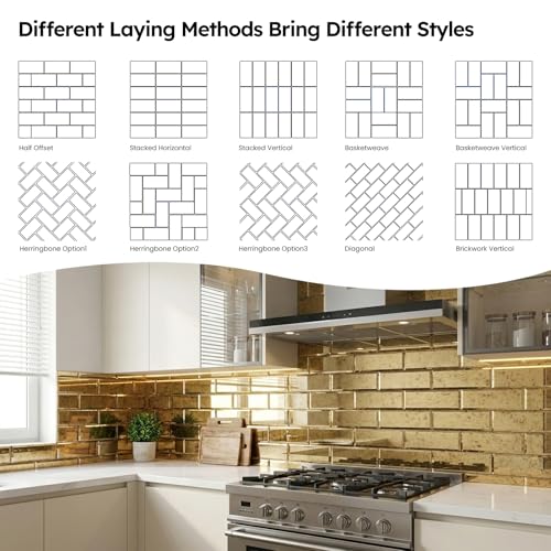 Diflart Peel and Stick Beveled MirrorTile, Light Antique with Gold, 3x6 Inch, Mirror Backsplash for Kitchen Bar Bathroom Wall Tile (5 Sq.ft, 40 Pcs) - Image 5