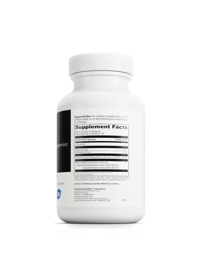 Davinci Labs Omega 3 Hp D Dietary Supplement To Support Immune System Healthy Joints And Cardiovascular And Skin Health* With Vitamin D3 And More Gluten Free 60 Softgels  - Image 3