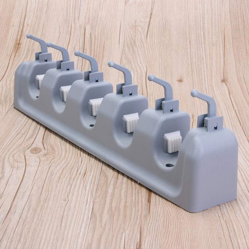 RD MALL Wall Mounted ABS Plastic Mop and Broom Holder Rack with 5 Slot and 6 Hook 40x11x65 cm Standard - Image 3