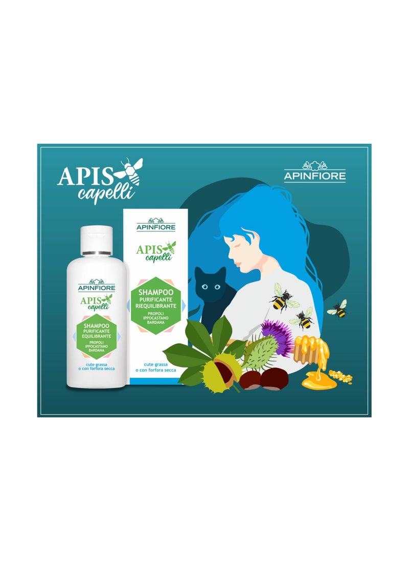 APINFIORE - Purifying Balancing Shampoo with Propolis, Horse Chestnut 200ml- For Oily Hair or Dry Dandruff WITHOUT PEG, PARABENS, PETROLATES, DYES, - Image 1