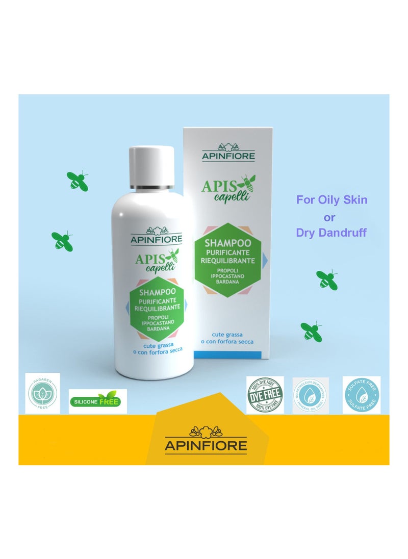 APINFIORE - Purifying Balancing Shampoo with Propolis, Horse Chestnut 200ml- For Oily Hair or Dry Dandruff WITHOUT PEG, PARABENS, PETROLATES, DYES, - Image 1