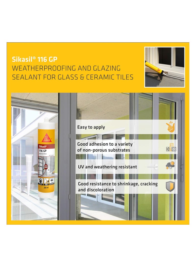 سيكا مانع تسرب سيليكون أبيض من سيكا ومسدس - سيكا سيكاسيل 116-GP سيليكون عالمي، 280 مل - مانع تسرب سيليكون متعدد الأغراض مع أسيتوكسي كيور ومسدس مانع تسرب سيليكون - Image 2