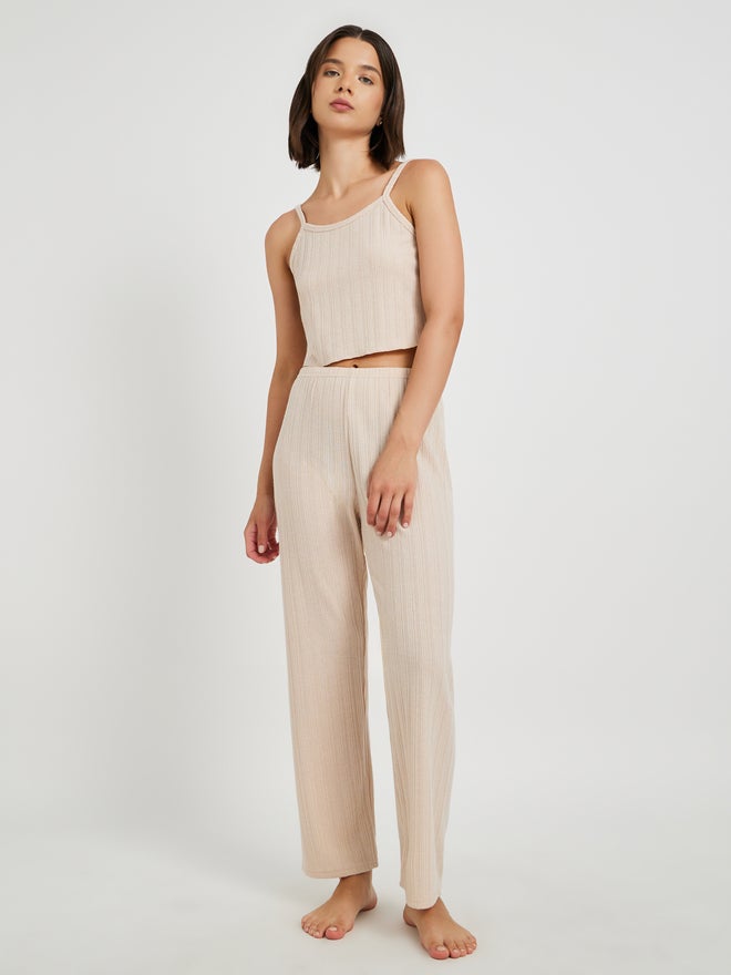 تايك تو طقم بيجامة كامي بحمالات مضلعة صلبة قطعتين - Image 2