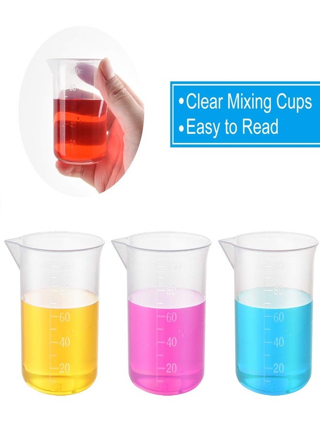 Coopay 30 Pack 100ml/3.4oz Plastic Beakers Epoxy Mixing Cups, Plastic Graduated Cups Clear Multipurpose Measuring Beaker with 100 Pack Wooden Stirring Sticks for Resin, Epoxy, Stain, Mixing - Image 3