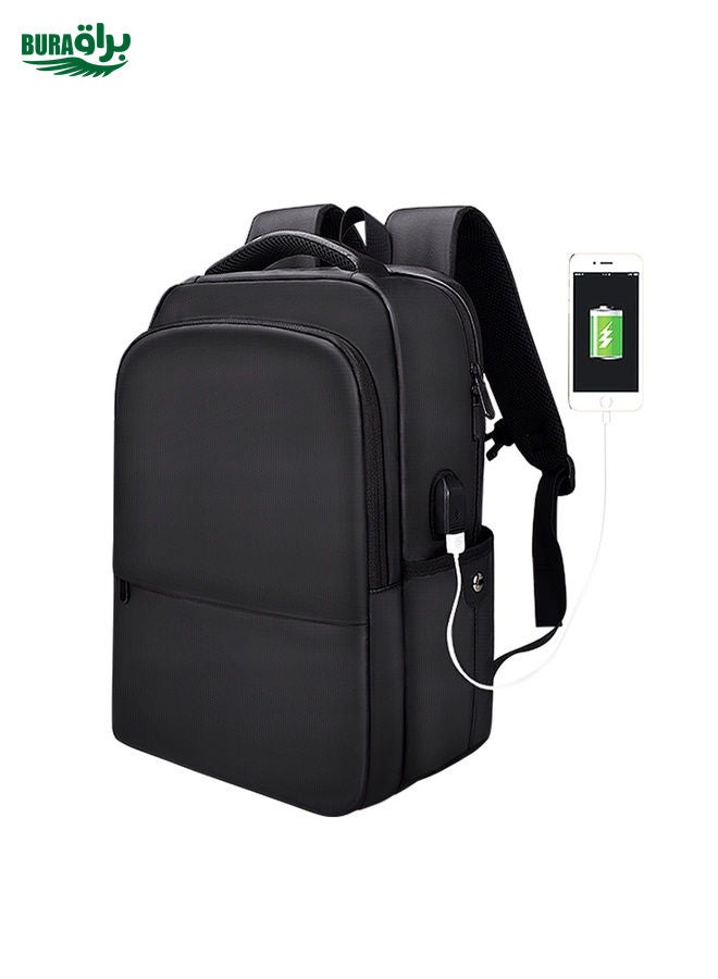 BURAQ Polyester Waterproof Laptop Backpack for Below 15 inch Laptops, with USB Interface Trunk Trolley Strap(Black) - Image 1