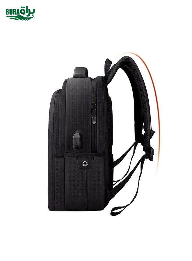 BURAQ Polyester Waterproof Laptop Backpack for Below 15 inch Laptops, with USB Interface Trunk Trolley Strap(Black) - Image 2
