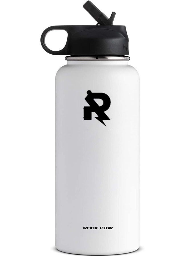 روك بو زجاجة ماء من الفولاذ المقاوم للصدأ معزولة بالتفريغ الهوائي من Rock Pow بفتحة واسعة مع غطاء مصاصة باللون الأبيض ، 40 أونصة - Image 1
