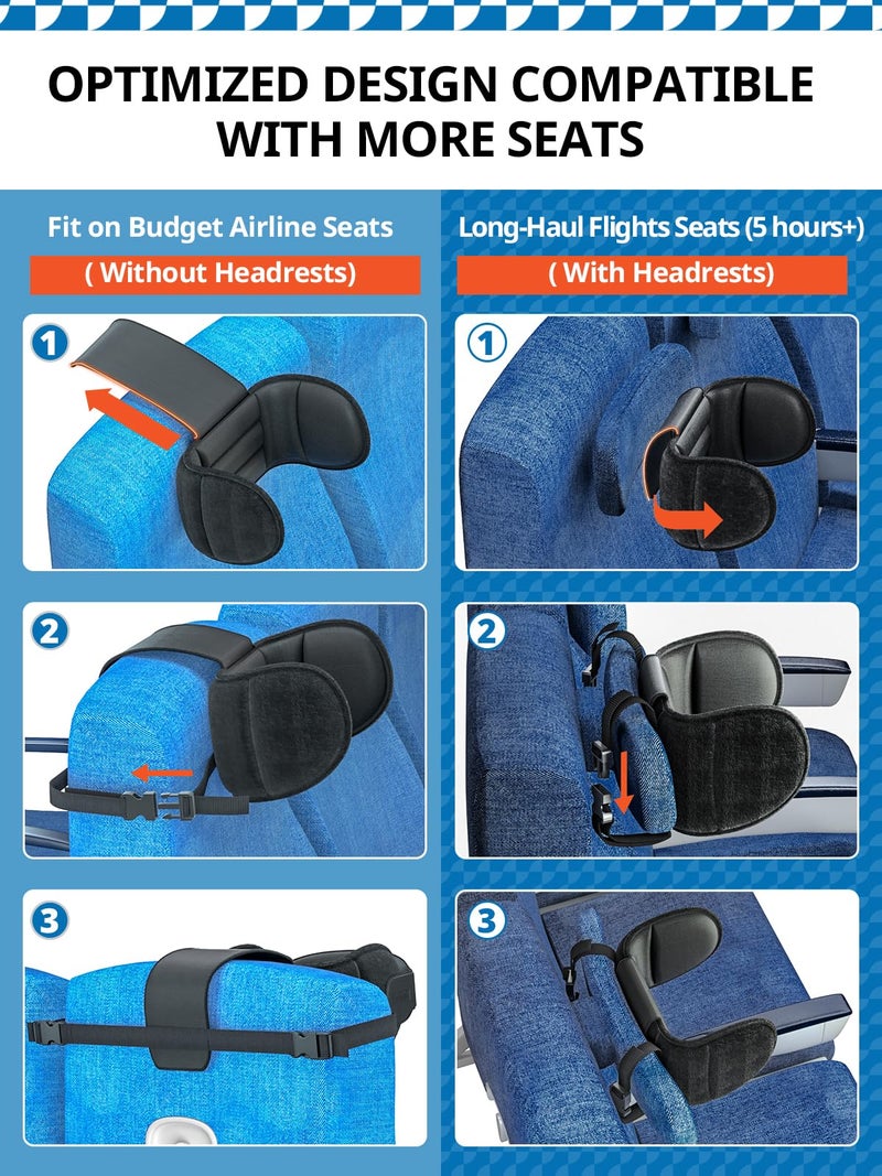SARISUN Travel Pillow Combo with Chin Strap, Airplane Pillows with 3D Eye Mask for Sleeping, 360Â° Support Plane Head Strap for All Plane Seats, Long Flights Essentials, Stop Bobblehead, Black - Image 4