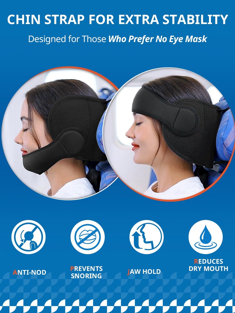 SARISUN Travel Pillow Combo with Chin Strap, Airplane Pillows with 3D Eye Mask for Sleeping, 360Â° Support Plane Head Strap for All Plane Seats, Long Flights Essentials, Stop Bobblehead, Black - Image 2
