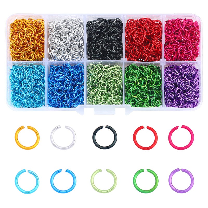 DADIFEN 2250pcs Aluminum Jump Rings for Jewelry Making 6mm 24 Gauge Soft Open Assorted 10 Colors Perfect for DIY Projects