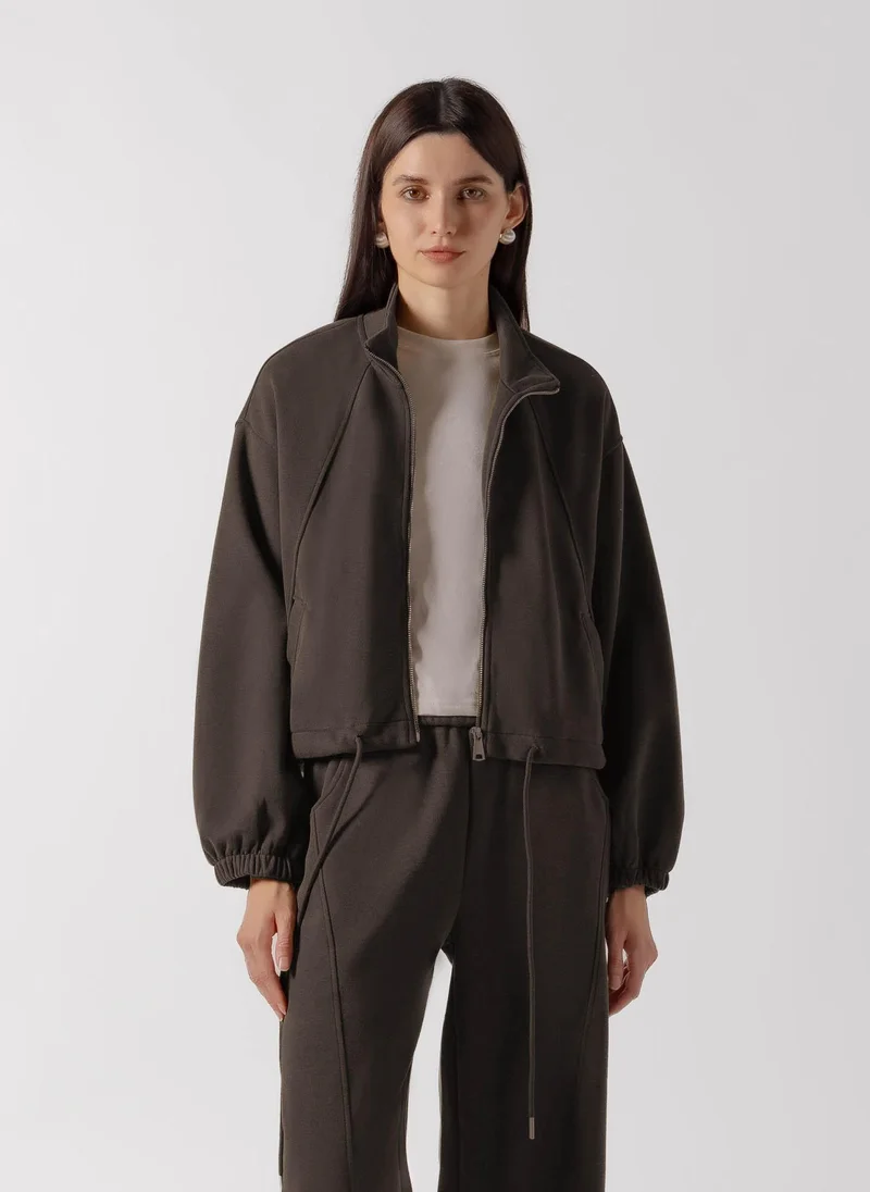 Shapes BROWN PANELED ZIP-UP JACKET SET for Women | Best Price UAE
