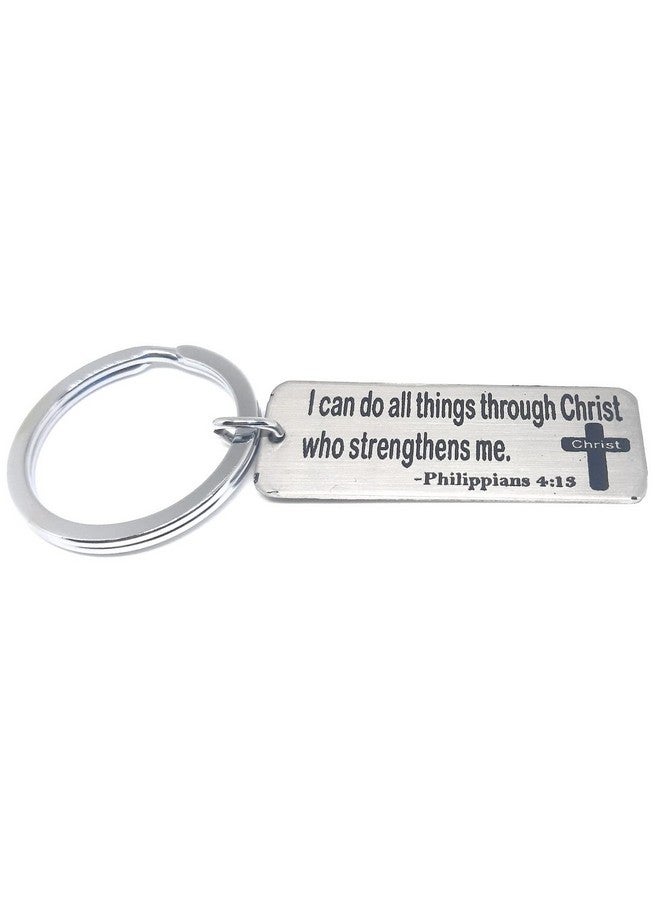 Aura Holy Bible Verses Philippians 4:13 Keyring Keychain For Bike Car Home Office Men Women Boys Girls Steel Silver Keychain - Image 1