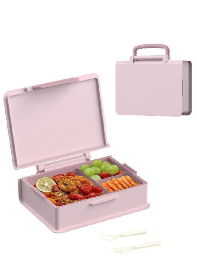 XiuWoo 3 Compartment Fresh Keeping Bento Box Set Meal Microwave Heating Sealed Leak Proof Lunch Box-Pink  - Image 1