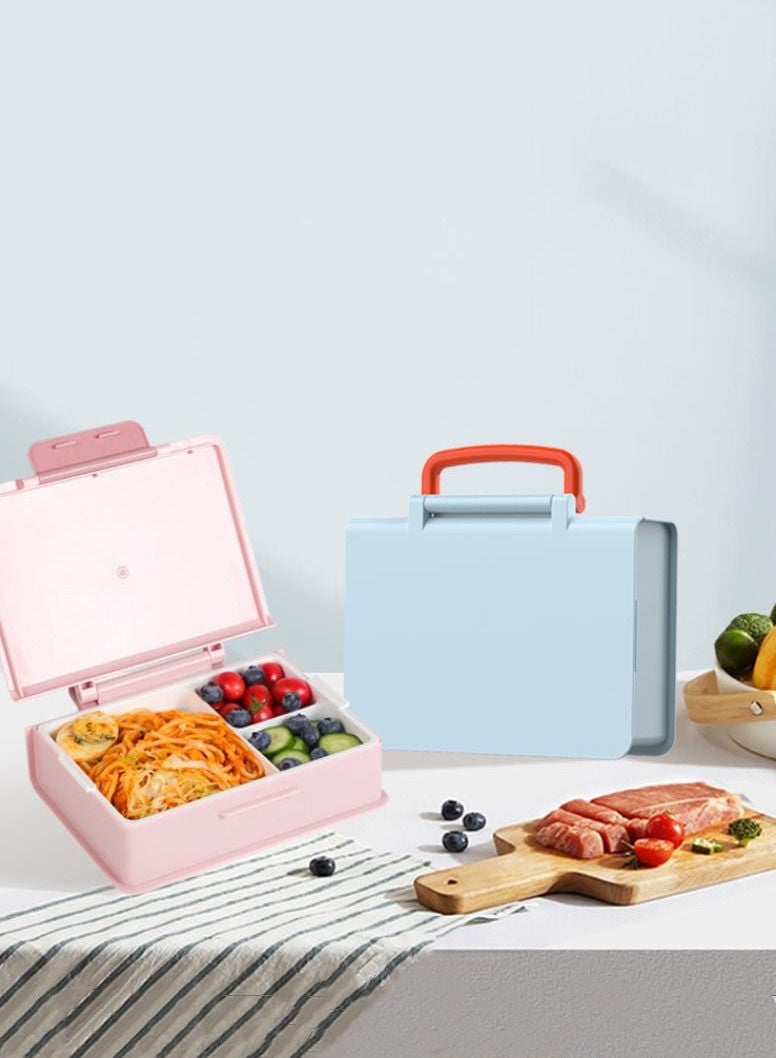XiuWoo 3 Compartment Fresh Keeping Bento Box Set Meal Microwave Heating Sealed Leak Proof Lunch Box-Pink  - Image 2