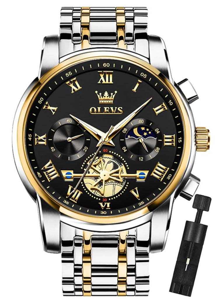 أوليفز OLEVS ساعة رجالية جودة التناظرية الكوارتز الفولاذ المقاوم للصدأ مقاوم للماء كرونوغراف مضيئة الأعمال عادية فستان فاخر وجه كبير ساعات المعصم - Image 1