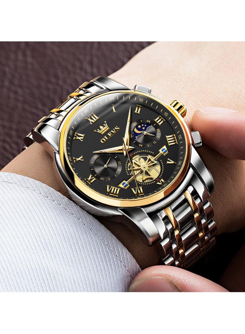 أوليفز OLEVS ساعة رجالية جودة التناظرية الكوارتز الفولاذ المقاوم للصدأ مقاوم للماء كرونوغراف مضيئة الأعمال عادية فستان فاخر وجه كبير ساعات المعصم - Image 2
