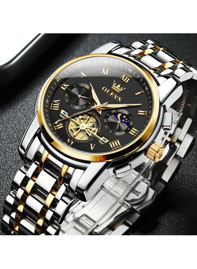 أوليفز OLEVS ساعة رجالية جودة التناظرية الكوارتز الفولاذ المقاوم للصدأ مقاوم للماء كرونوغراف مضيئة الأعمال عادية فستان فاخر وجه كبير ساعات المعصم - Image 4