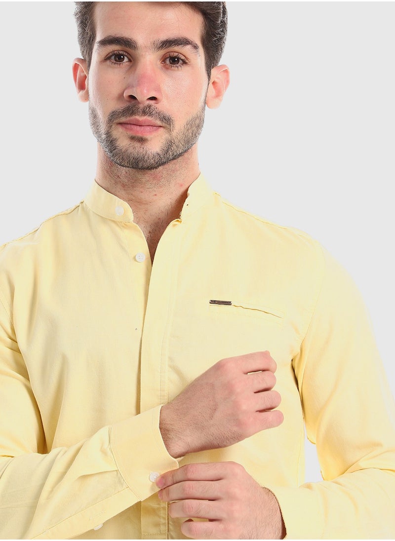 WHITE RABBIT - Mandarin Collar Linen Shirt - Image 1