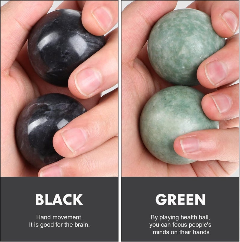 Toyvian 2 Sets Baoding Balls Hand Massage Balls Health Exercise Balls Marble Pattern Balls Chinese Baoding Balls Stress Relieve Balls Massager Balls 2 Green and 2 Black - Image 3