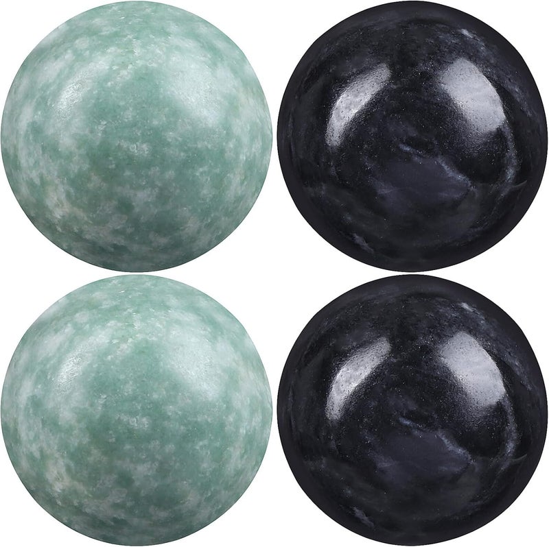 Toyvian 2 Sets Baoding Balls Hand Massage Balls Health Exercise Balls Marble Pattern Balls Chinese Baoding Balls Stress Relieve Balls Massager Balls 2 Green and 2 Black - Image 1