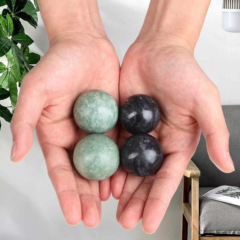 Toyvian 2 Sets Baoding Balls Hand Massage Balls Health Exercise Balls Marble Pattern Balls Chinese Baoding Balls Stress Relieve Balls Massager Balls 2 Green and 2 Black - Image 2